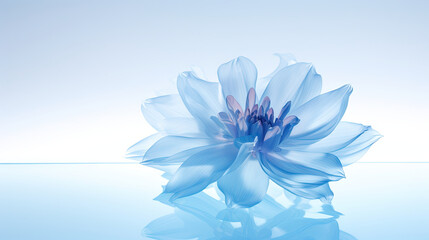  a large blue flower sitting on top of a blue table.  generative ai