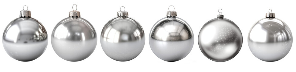 silver Christmas tree decorations  isolated on transparent or white background, png	