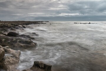 Scenic view of a beach shoreline in the daytime