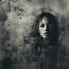 Portrait of a young woman with wet hair on grunge background. Generative ai.