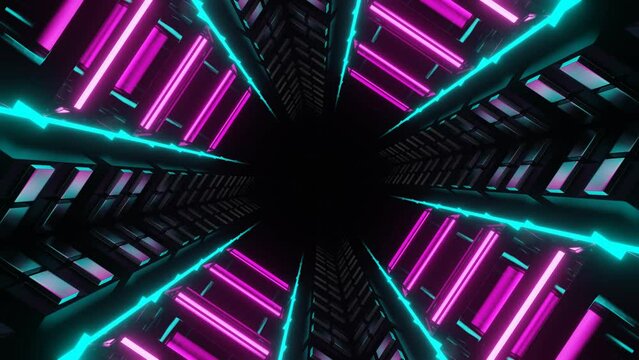 Cyan and Pink Neon Glow Mirrored Squares Tunnel Background VJ Loop in 4K