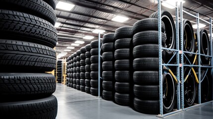 Car tires storage room at car tires service shop, warehouse and storage room