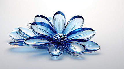  a blue flower with shiny petals on a white background with reflections.  generative ai