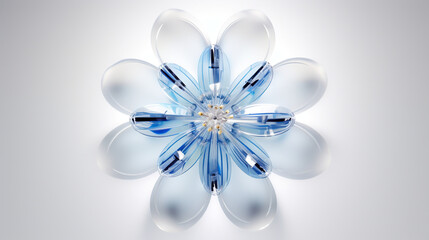  a blue and white flower made out of water droplets on a white background.  generative ai