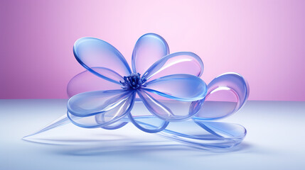  a blue flower is floating on a white surface with a pink background.  generative ai