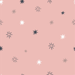 Vector illustration of a seamless star pattern suitable for printing on fabric, paper, cards and other creative uses.