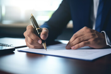 Businessman signing an investment contract, marking the beginning of a significant financial agreement.