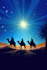 Silhouette of the three wise men on camels - obrazy, fototapety, plakaty