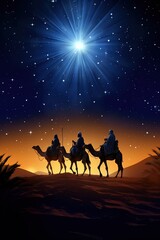 Silhouette of the three wise men on camels