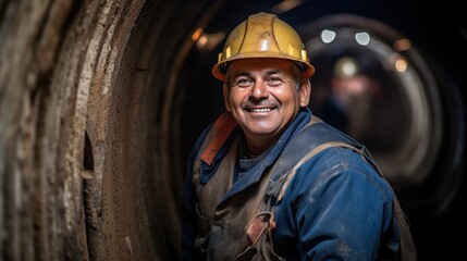 Fototapeta na wymiar Tunnel worker during construction at tunnel railway underground construction