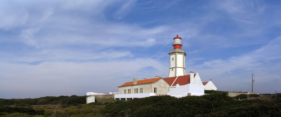 18th century Espichel Cape Lighthouse in Sesimbra, Portugal.