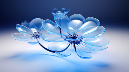  a blue flower is shown on a white surface with a blue background.  generative ai