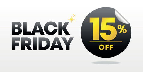 15% off. Black Friday advertising, shopping event, sales, commercial, e-commerce. Promotion, offers. Coupon, tag, ad. Price discount. Celebration, holiday. web banner