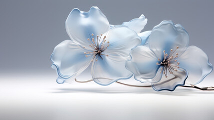  a group of blue flowers sitting on top of a table.  generative ai