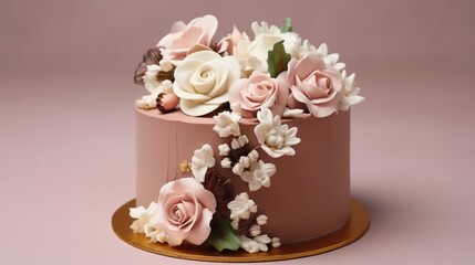 Fototapeta na wymiar cake with roses generated by AI