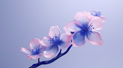  a blue and pink flower on a blue and white background.  generative ai