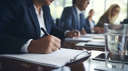 diverse executive business people group working together at meeting in boardroom office. generative AI