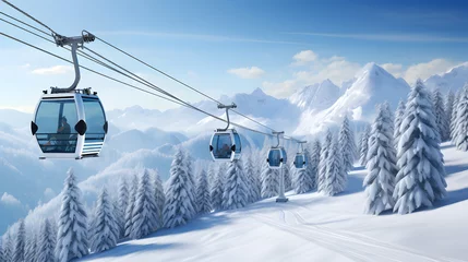 Foto op Canvas Mountain lift, cable chairlift transport, Ski lift, winter landscape, snow mountains, Winter vacation, alpine landscape, activity, Winter resort concept © elina