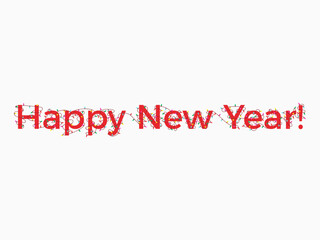 Happy New Year. Text braided with Christmas glowing garland. Holiday lights are red, blue and green. Christmas holiday banner. Design for greeting cards, banners and posters. Vector illustration