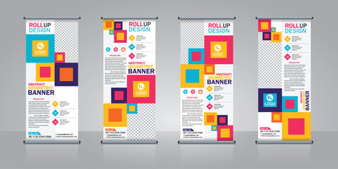 Business Roll Up Set. Standee Design with geometric shapes