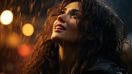 woman enjoys a downpour