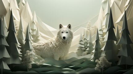 In a frozen wilderness, a majestic canine roams among the trees, embodying the untamed spirit of nature