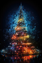 Wonderful christmas tree with christmas lights, glass mosaic style, shiny, black background
