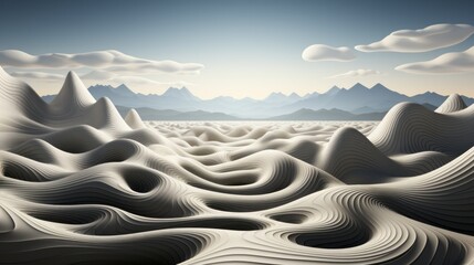 A mesmerizing desert landscape unfolds, as swirling clouds dance above majestic mountains, painting...
