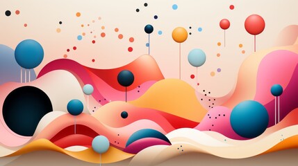 Vibrant swirls and bouncing spheres dance in a whimsical world of playful imagination and vibrant...