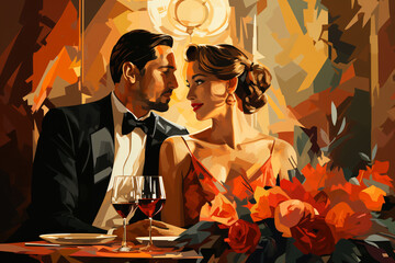 Couple locked in a tender gaze over wine
