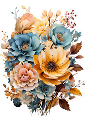 Bouquet of flowers on white background for design wedding invintations and cards. Generative AI.