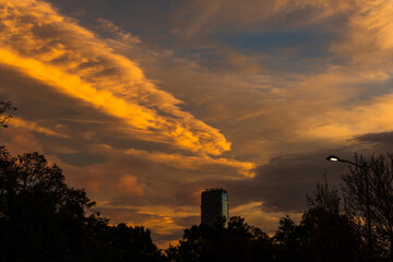 Beautiful sunset over Belgrade city, Serbia