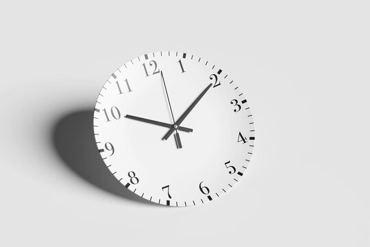 White clock face having hour hand, minute hand and second hand on white background. Illustration of the concept of time related topics
