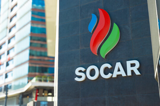 Logo of SOCAR on the building or HQ in focus.