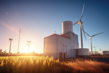 Solar renewable energy generating station Wind turbines in a solar renewable energy production...