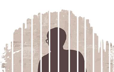 Man in jail illustration in the white background - obrazy, fototapety, plakaty
