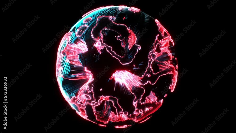 Wall mural 3d render video animation abstract damaged blue planet earth , moon or asteroid in spherical shape w