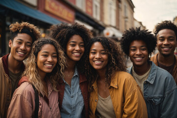 Fototapeta premium Multiethnic group of happy friends in the street