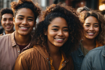 Multiethnic group of happy friends in the street