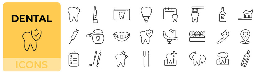 Dental care icons set. Dentist line icon. Vector illustration - obrazy, fototapety, plakaty