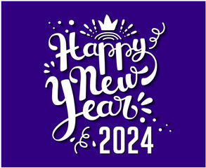 Happy New Year 2024 Holiday White Abstract Design Vector Logo Symbol Illustration With Purple Background