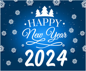 Happy New Year 2024 White Holiday Abstract Design Vector Logo Symbol Illustration With Blue Background