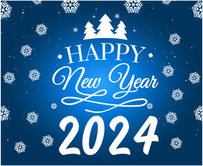 Happy New Year 2024 White Holiday Abstract Design Vector Logo Symbol Illustration With Blue Background