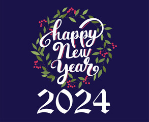Happy New Year 2024 Holiday Abstract Design Vector Logo Symbol Illustration With Blue Background