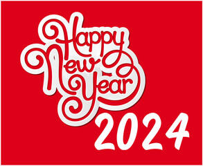 Happy New Year 2024 Holiday White Abstract Design Vector Logo Symbol Illustration With Red Background