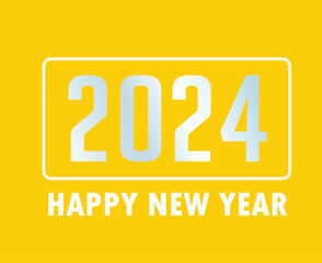 Happy New Year 2024 Holiday White Abstract Design Vector Logo Symbol Illustration With Yellow Background