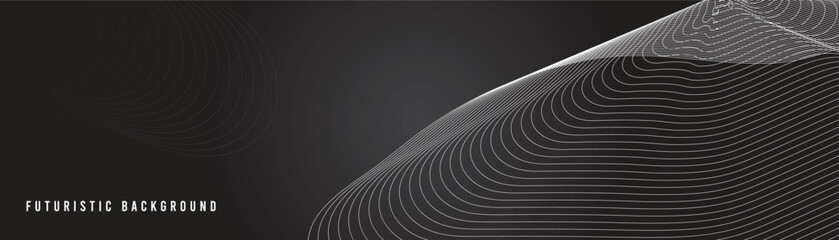 Naklejka premium 3D black luxurious techno abstract background overlap layer on dark space with lines shape decoration.