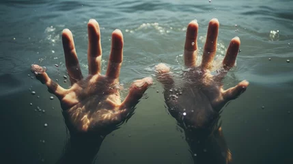 Foto op Plexiglas HANDS UNDERWATER!, Drowning, Water, Danger, Help call, Request, Urgency, Emergency. Two hands with open palms underwater as a symbol of peril and immediate call for help. © Paolo