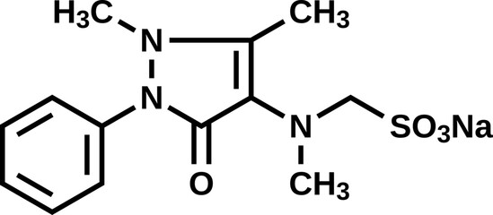Metamizole sodium structural formula, dipyrone vector illustration