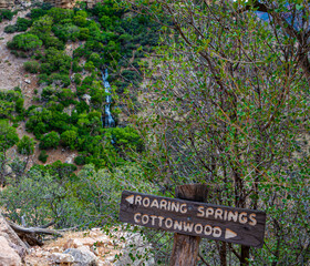 Trail Sign on the North Kaibab Trail in Roaring Springs Canyon, Grand Canyon National Park, Arizona, USA